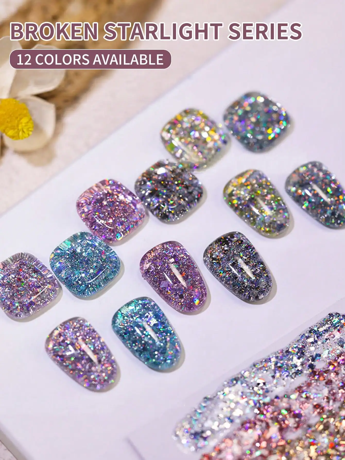 12 pz 15 ml Serie Diritta Rotata Glitter Argento Gel Smalto per unghie Vernice semipermanente Soak Off Nail Art Base Top Coat