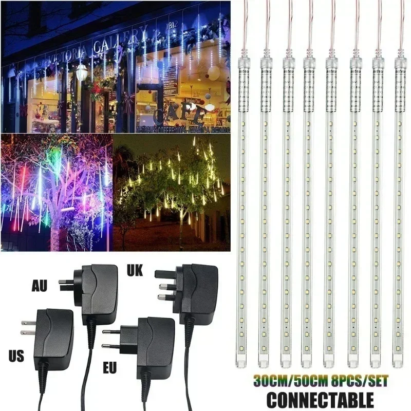 30cm /50cm Waterproof Meteor Shower Rain 8 Tube LED String Lights For Outdoor Holiday Christmas Decoration Tree EU/US/AU/UK Plug