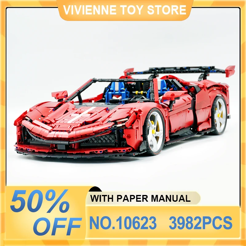 

GULY 10623 MOC Technical Super Sport Racing Car SF90 Model Building Blocks Bricks Educational Puzzle Toy Christmas Gift For Kid