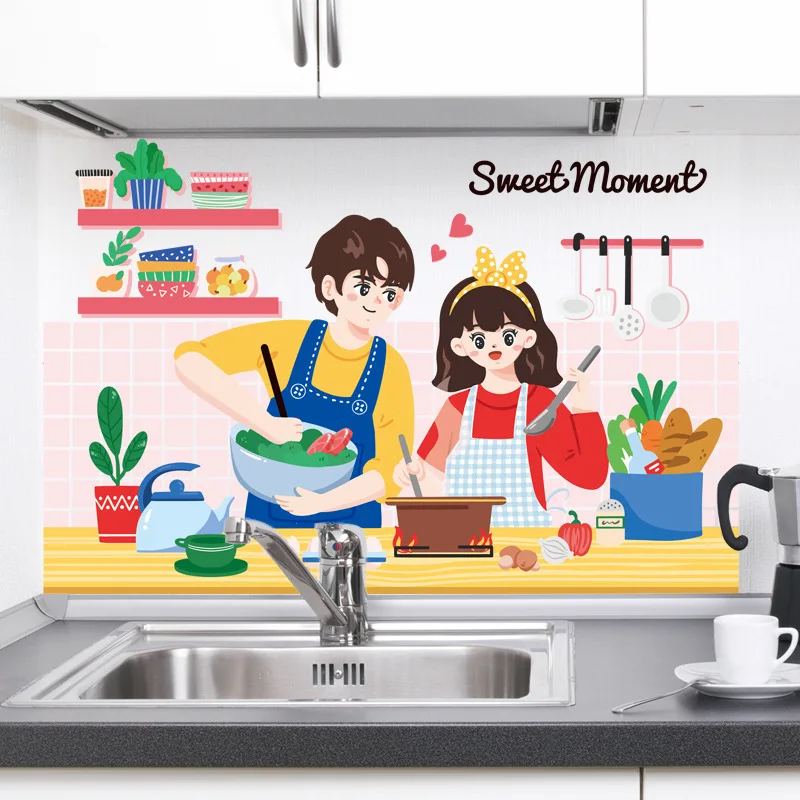 Kitchen Wall Stickers Cupboard Cooking Bench Anti Oil Wall Decals Restaurant Dining Room Wallstickers Kitchen Decoration Mural