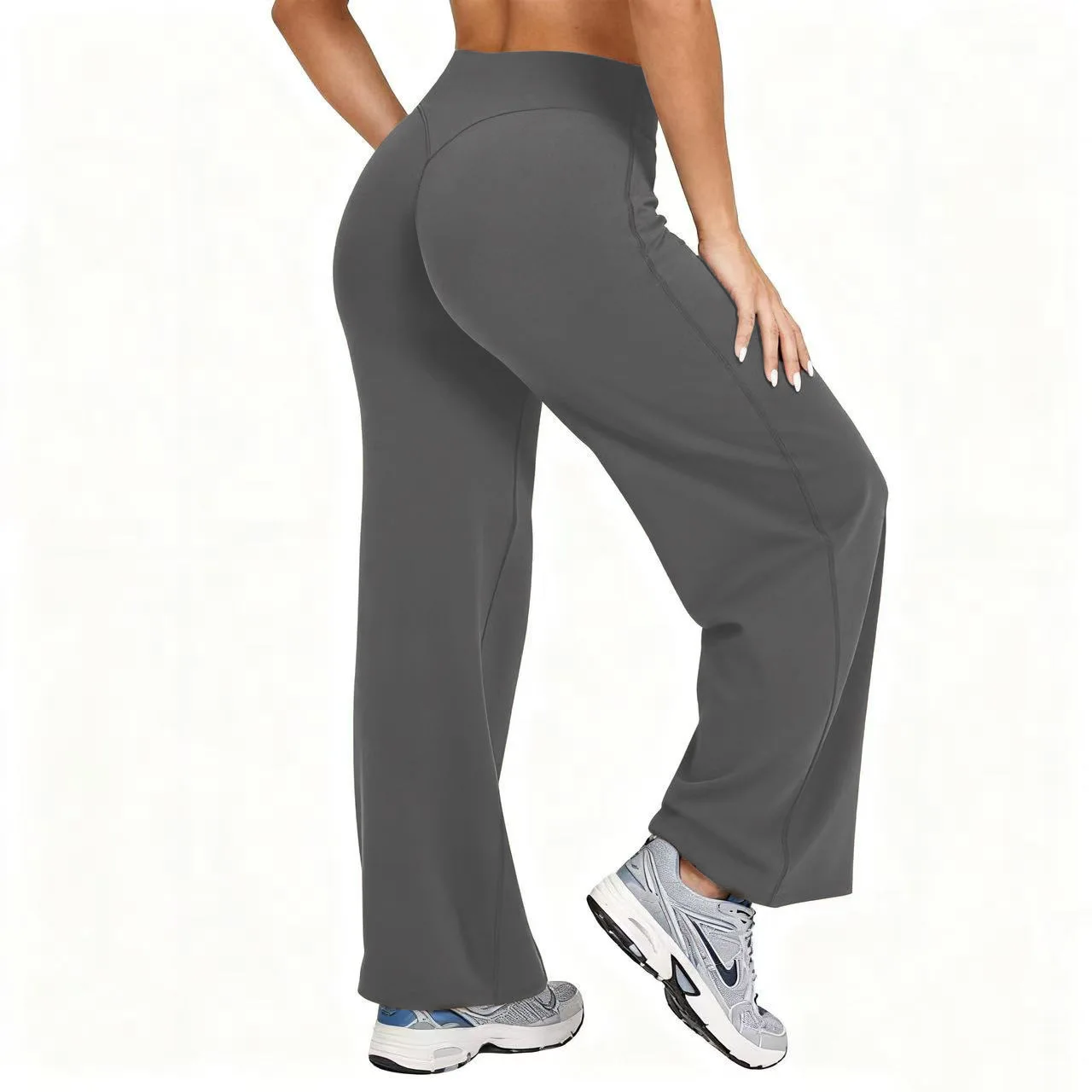 Women Plus Size Yoga Wide-leg Pants High Waist Stretchy Solid Color Leggings Running Pilates Sports Fashion Straight-Leg Pants view 3
