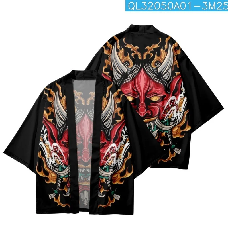 Summer Beach Japanese Cosplay Kimono Anime Prajna Demon Printed Shirt Haori Fashion Women Yukata Men Robe