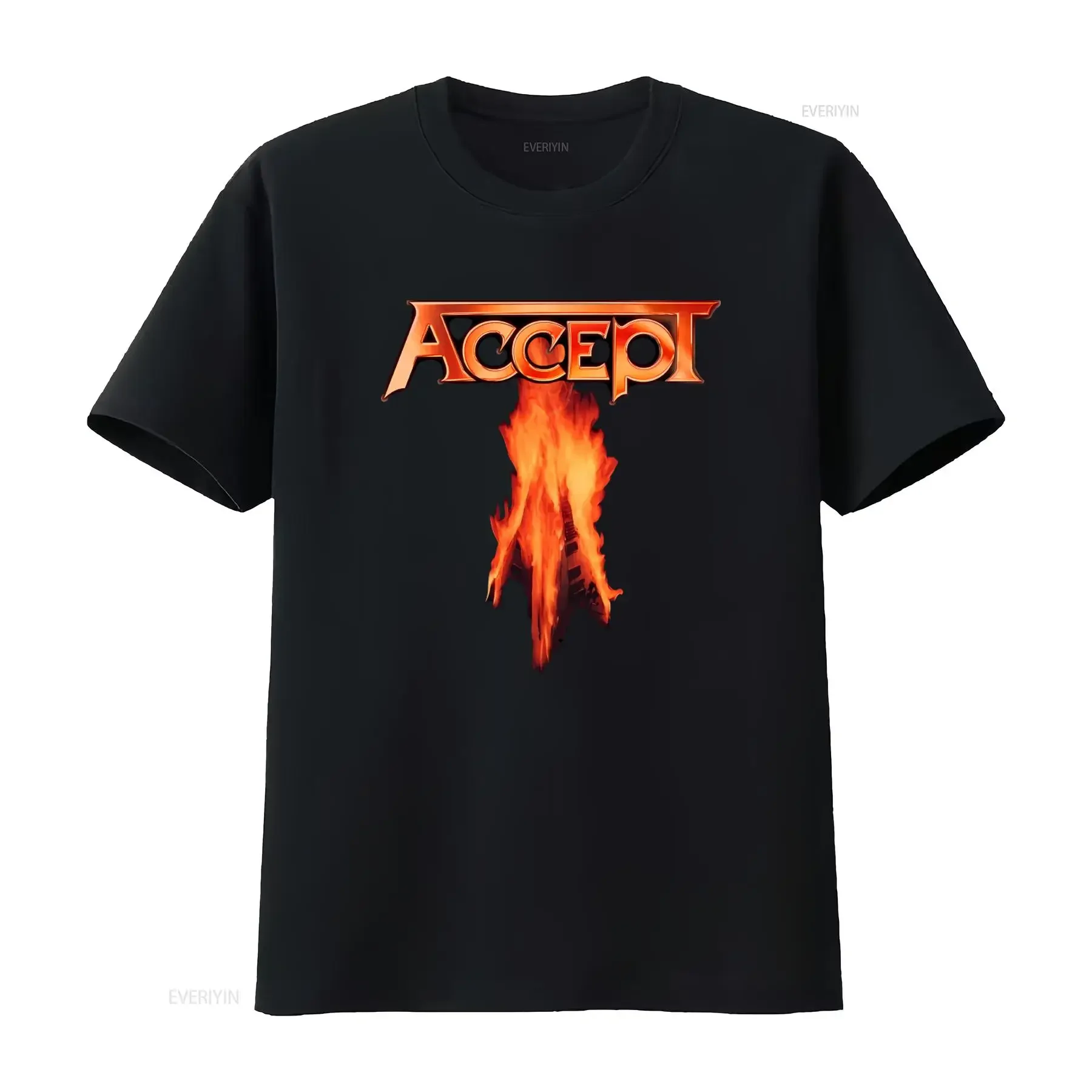 Accept Flying V Officiele Flame Design T Shirt for Men Rock Band Merchandise vintage Washed homme Comfortable Breathable