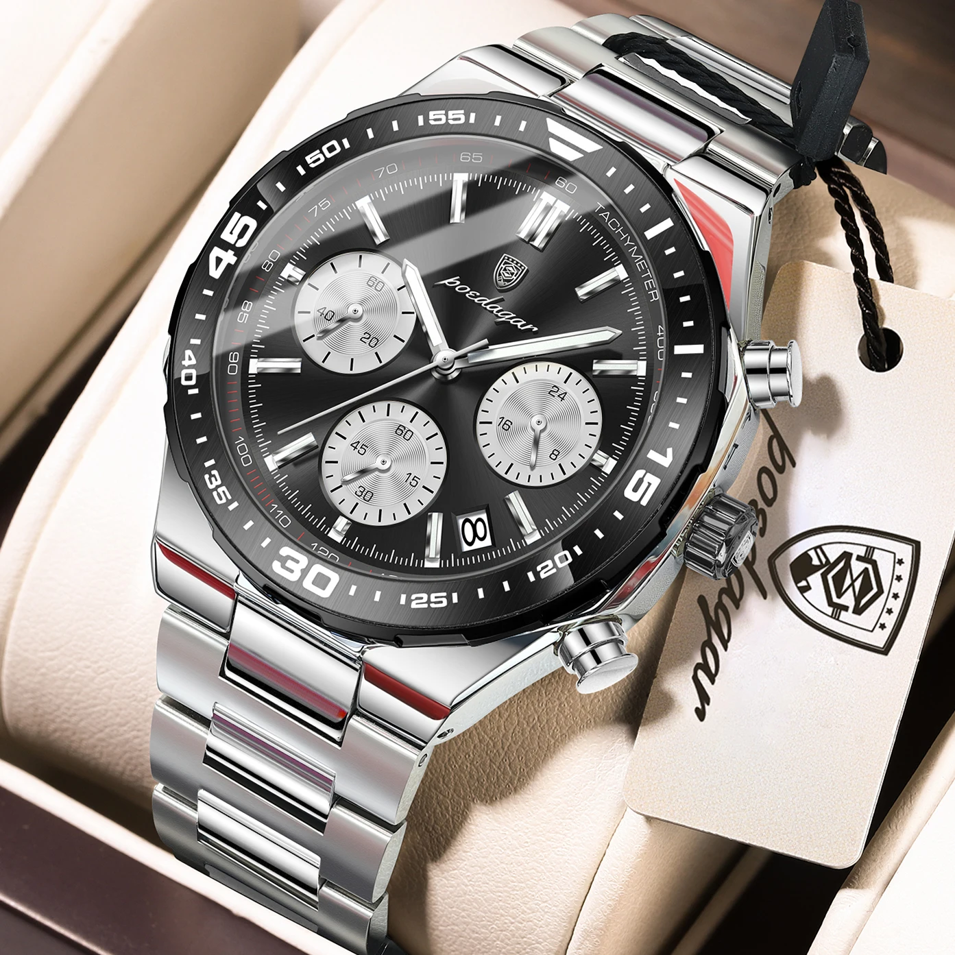 

POEDAGAR Fashion Quartz Men Watch Waterproof Stainless Steel Casual Male Clock Luminous Date Chronograph Business Men's Watches