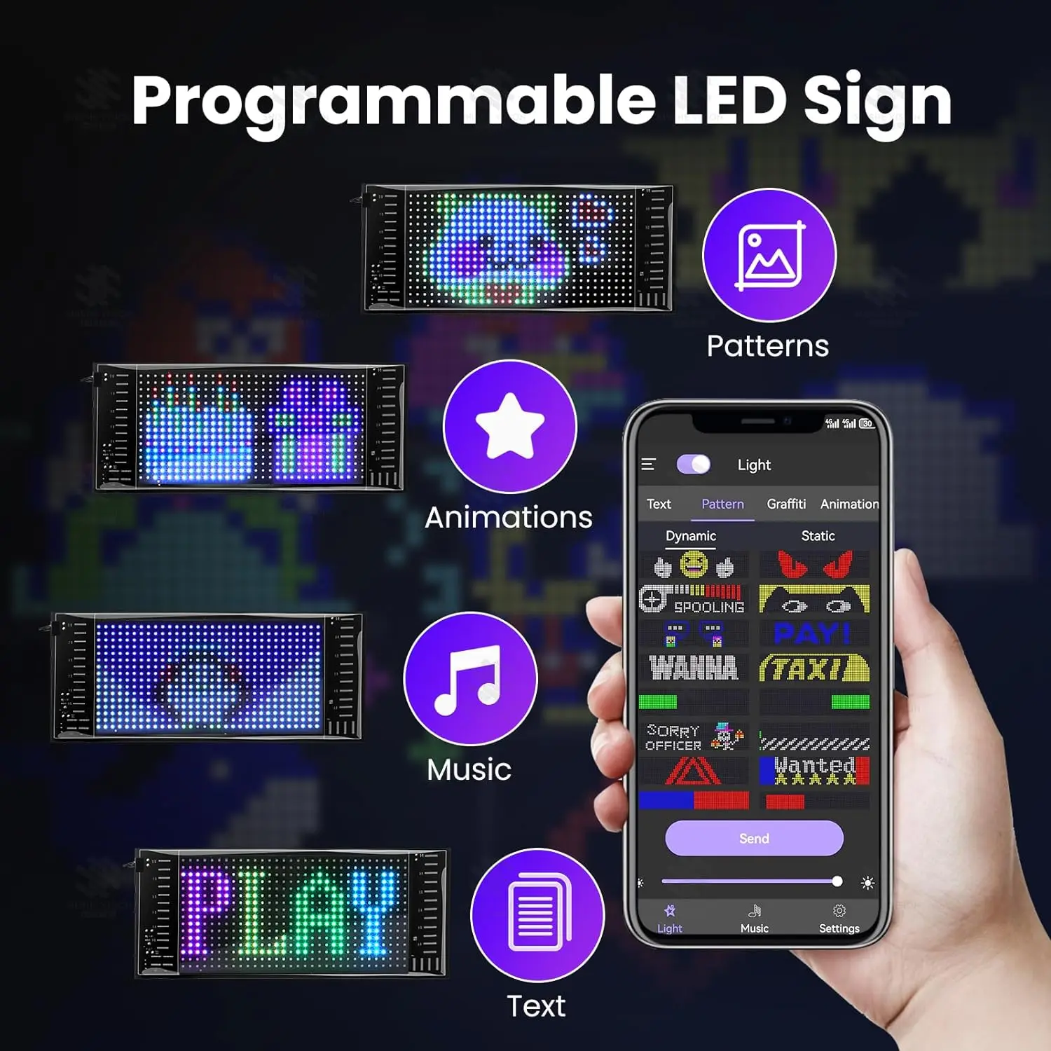 App Control Led Matrix Panel Programmable Scrolling Message Led Shop Signs Text Graffiti Display DIY Car Bar Store Advertising