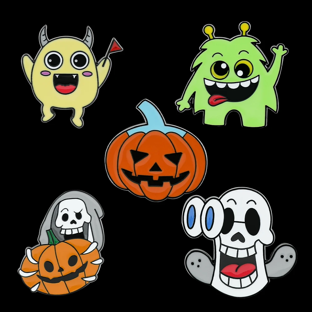 Halloween Pumpkin Enamel Pin Funny Skull Metal Badge Cute Cartoon Ghost Brooch for Backpack Jewelry Accessories Gifts