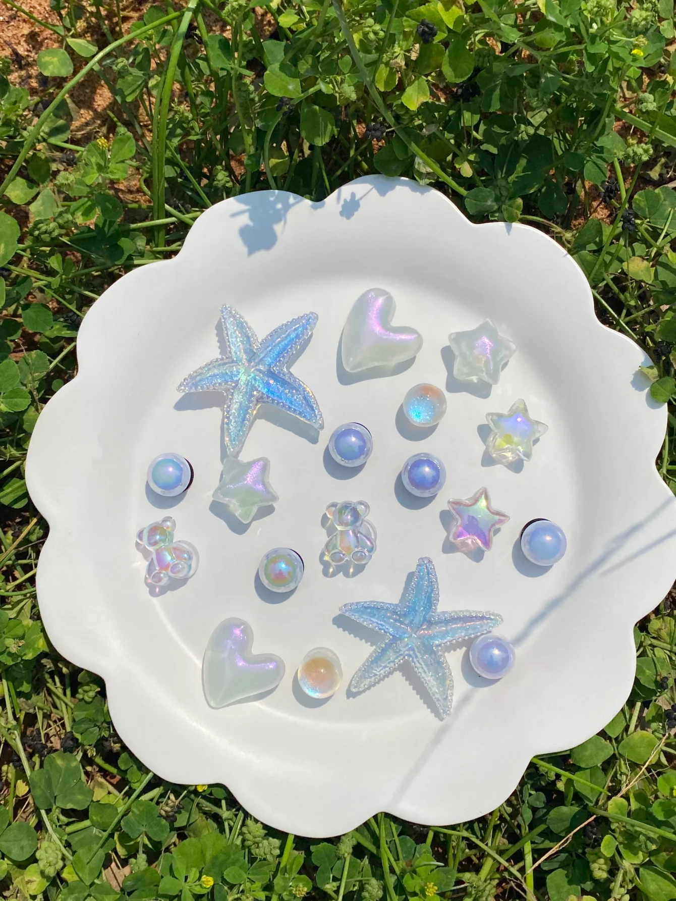 18 piezas de dijes desmontables DIY de moda con perlas azules y estrellas de mar, decoraciones de ABS para sandalias y zuecos de jardín, accesorios para calzado de exterior para todas las estaciones