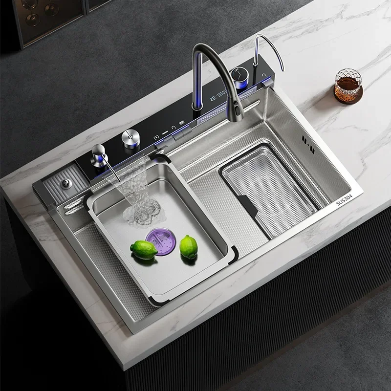 Thickened slag collection waterfall sink large single sink kitchen vegetable basin household dishwasher