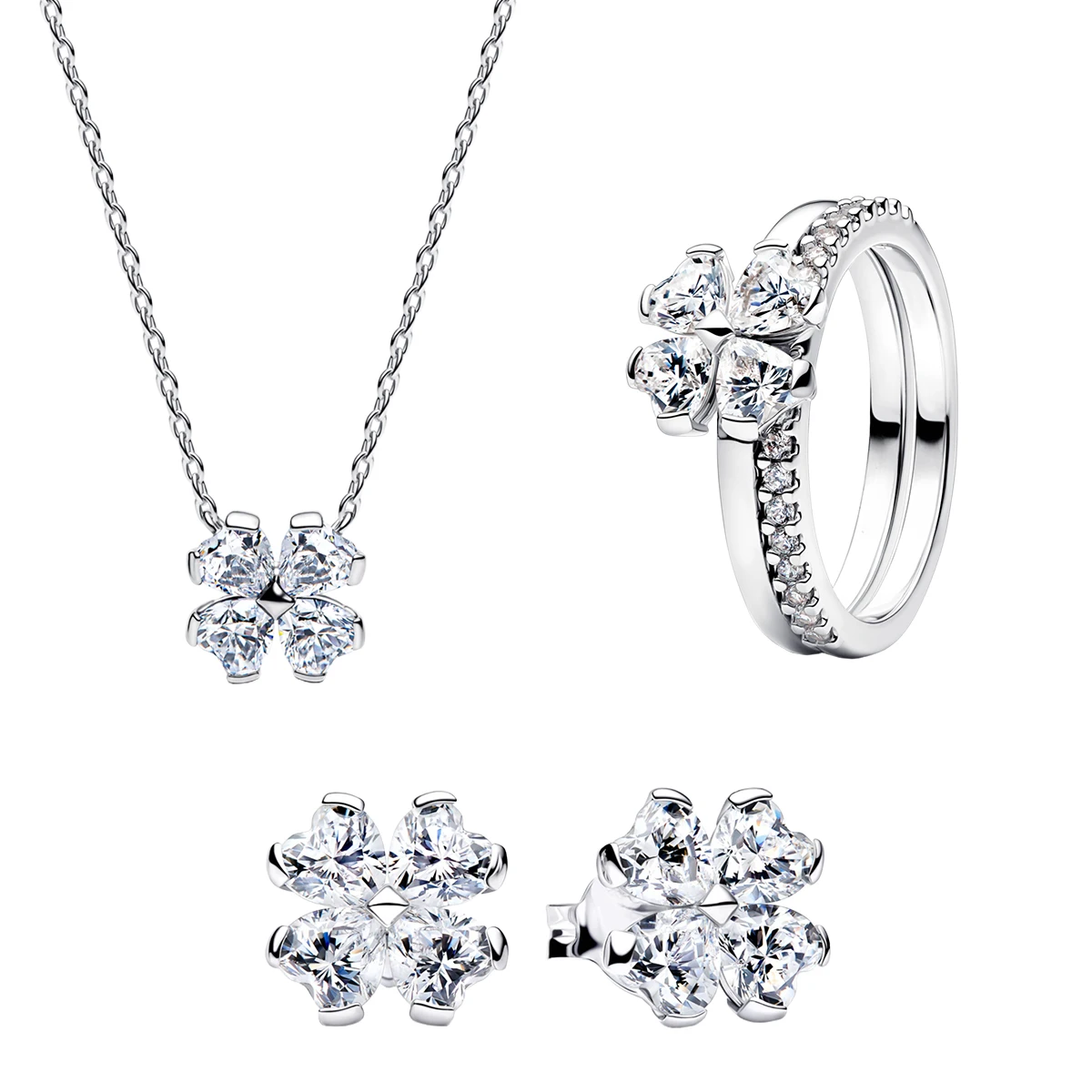 Oferta Imperdível: Conjunto de Trevo de Quatro Folhas em Prata Esterlina 925 – Brincos, Anel, Pingente e Contas para Pulseiras e Colares Femininos DIY – Presentes de Joalheria