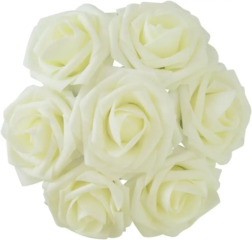 Mefier Artificial Flowers 25/50pcs Real Looking Ivory Fake Roses w/stem for DIY Wedding Bouquets  Party  Home Decorations