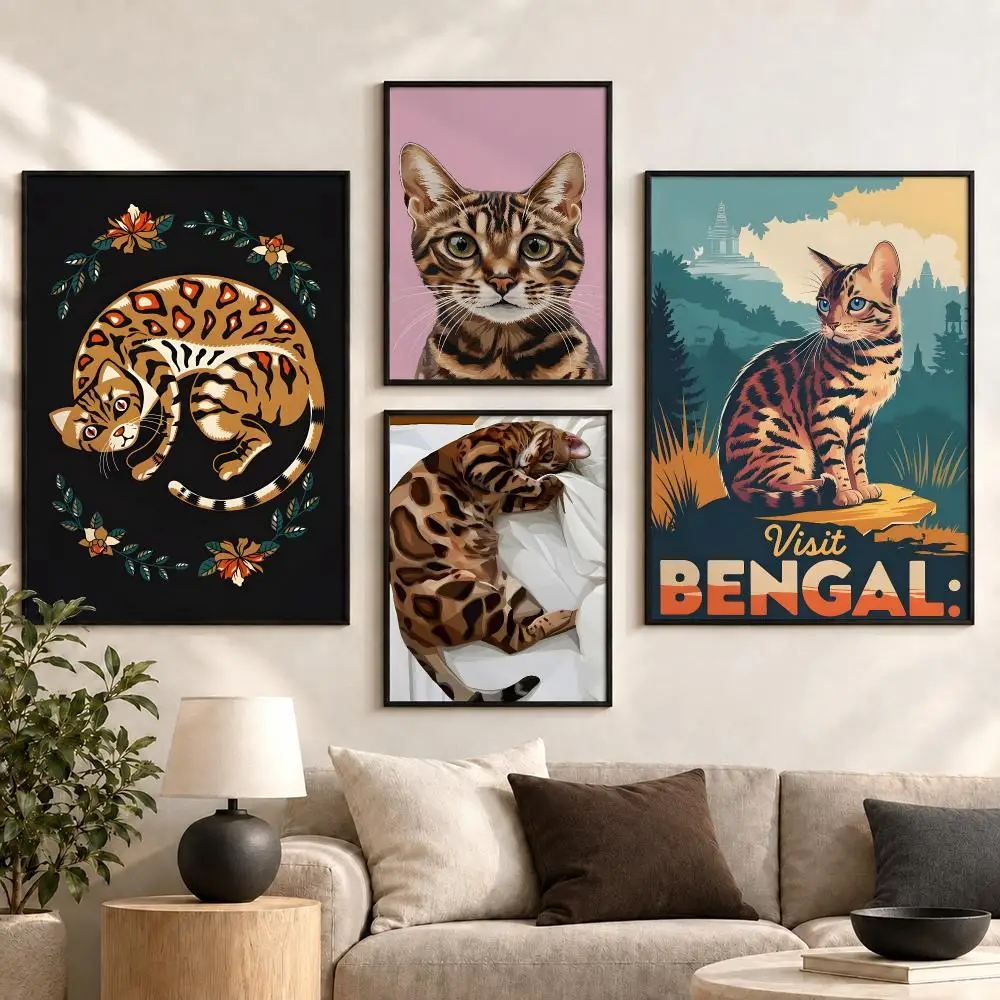 Bengal cat Exotic Feline Portrait Golden Spotted Fur Poster Aesthetic Art Print for Bedroom & Living Room Decor, Unframed