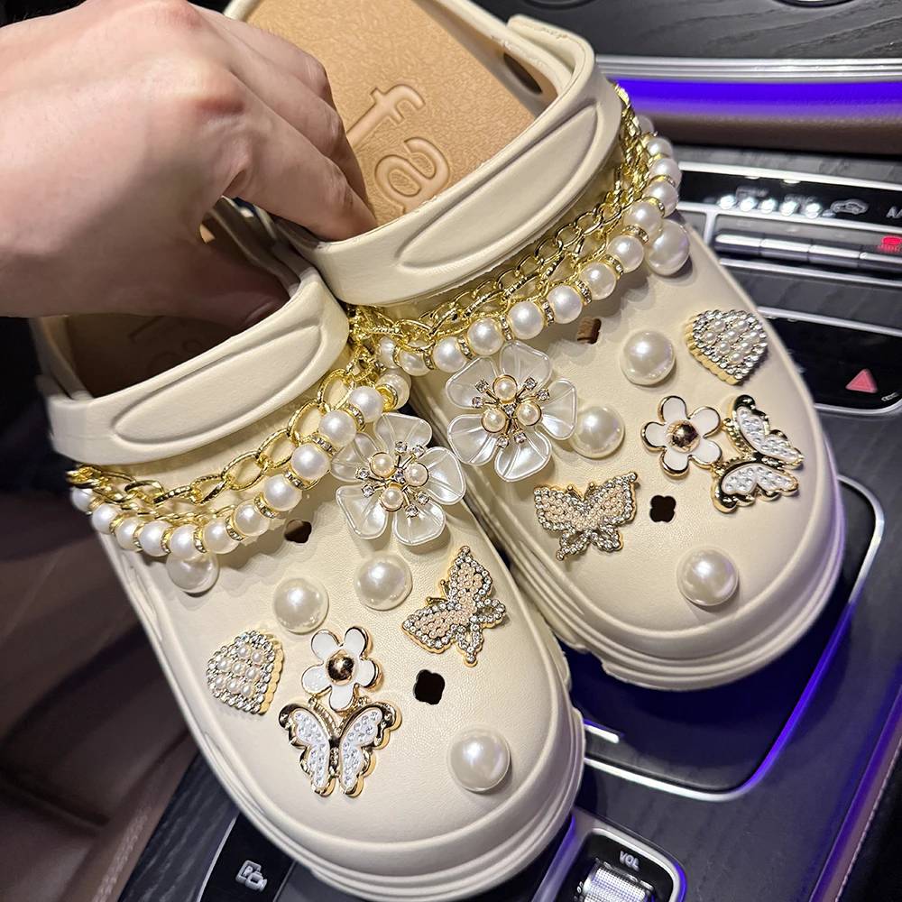 Mode DIY Schuh Charms Schuh Schmuck Set Diamant Schmetterling Perle Blume Abnehmbare Kette Schnalle Kreative Schuh Dekoration
