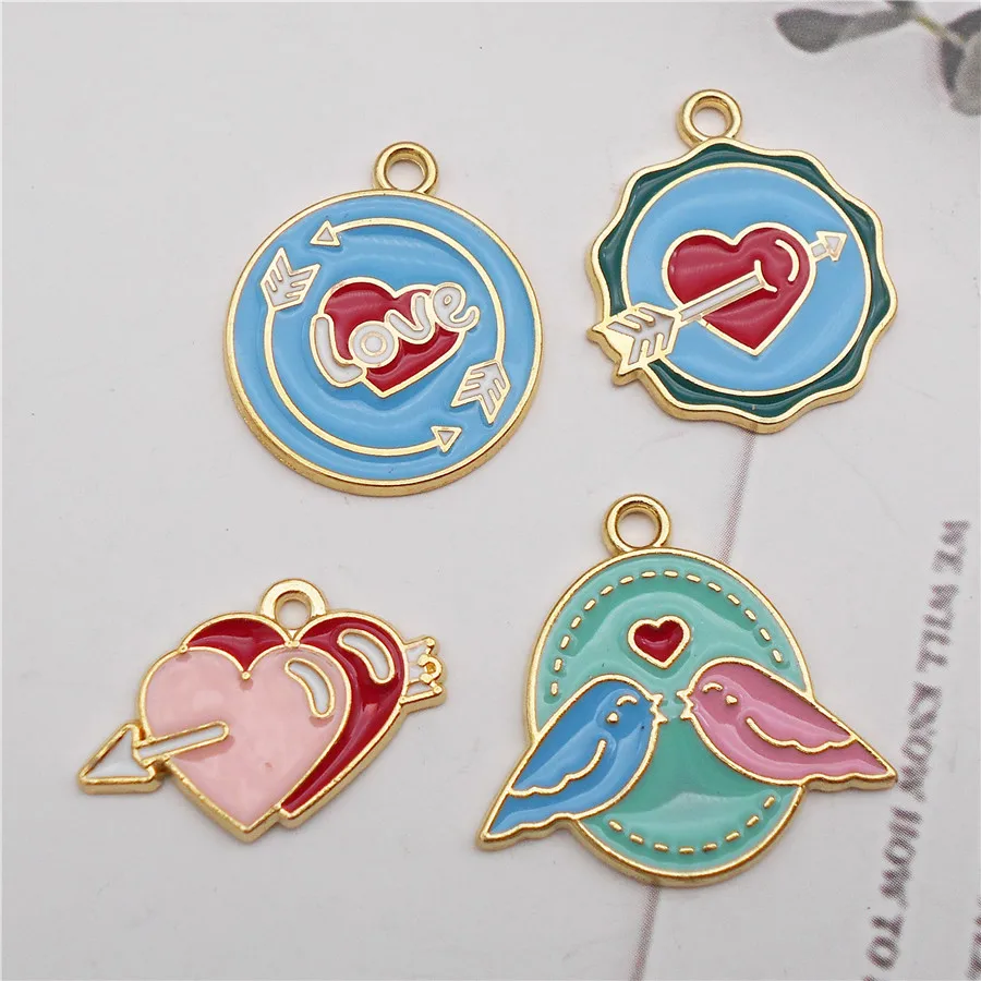 Julie Wang 8PCS Enamel Heart Charms Cupid's Arrow Alloy Romantic Love Pendants Bracelet Necklace Jewelry Making Accessory