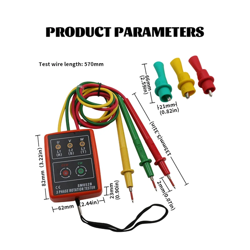 AC56-60V-600V AC Three Phase Rotation Indicator Meter Phase Sequence Tester LED Buzzer With Portable Pouch