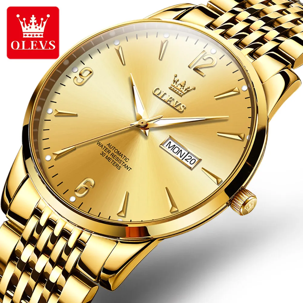 

Olevs Relógio Masculino Cravejado Diamon Dial Men Business Luxury Wristwatch Gold Stainless Steel Strap Waterproof Luminou Watch