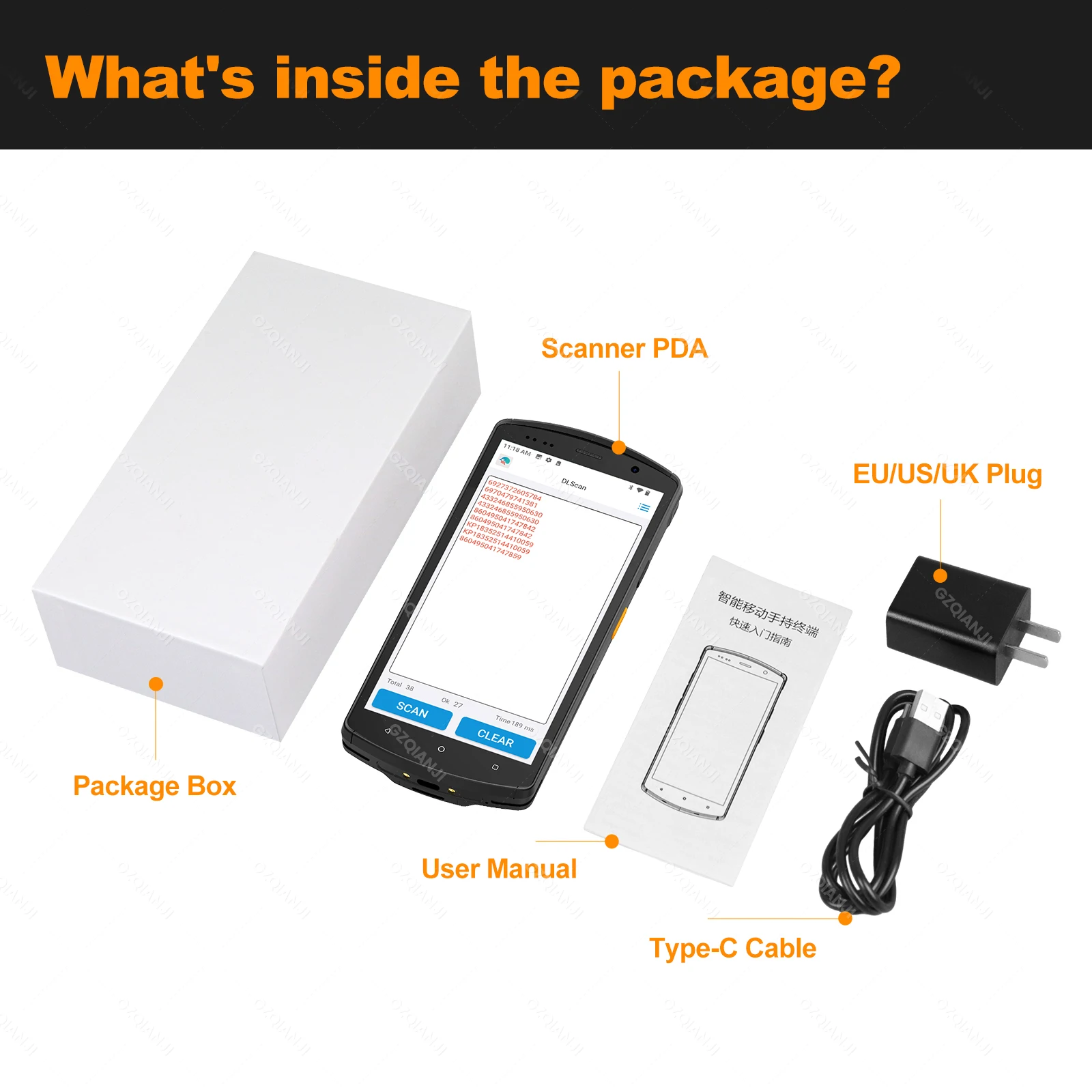 Imagem -06 - Dispositivo Terminal Handheld de Pda com Correia do Case 4g Andróide 12 Armazém 1d 2d qr Leitor Varredor Terminal Escolha do Carregador 4g 64g