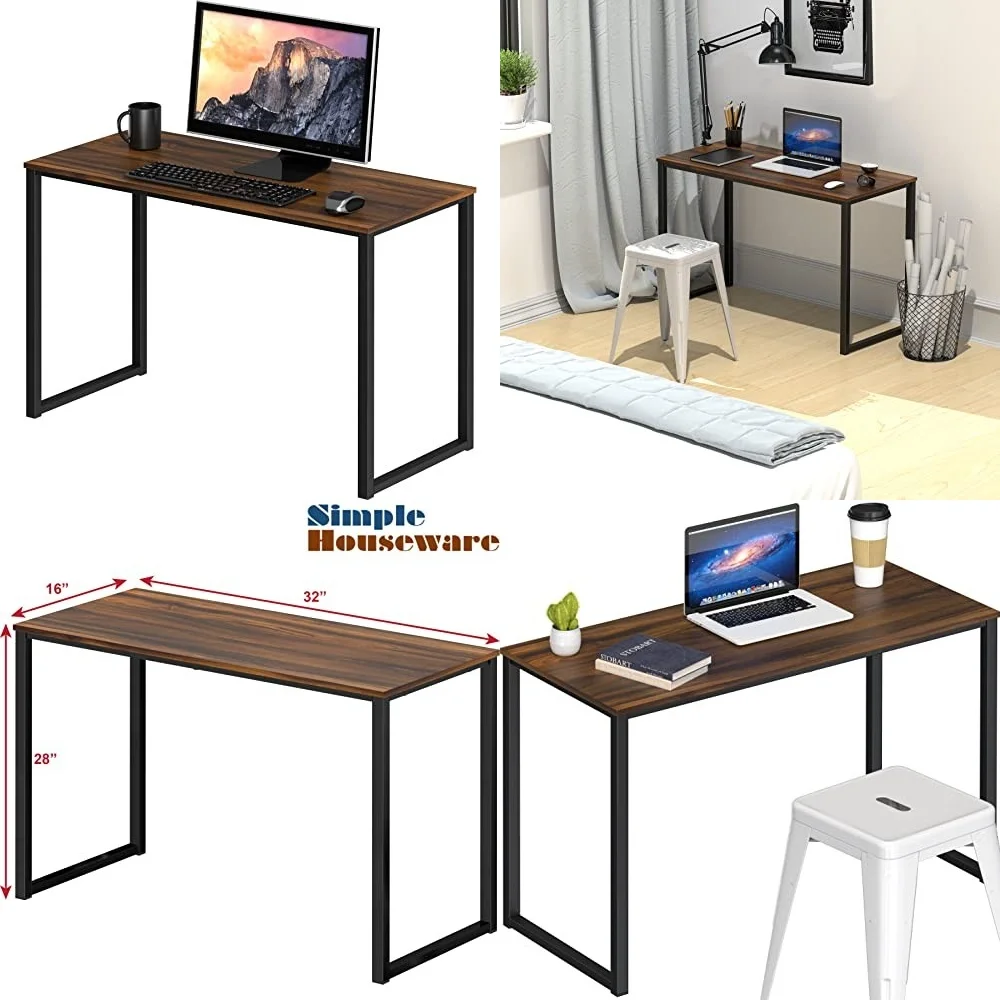 

Computer DesksCompact 32 Inch Walnut Computer Desk for Home Office Workstation Space Saving Design Modern Style