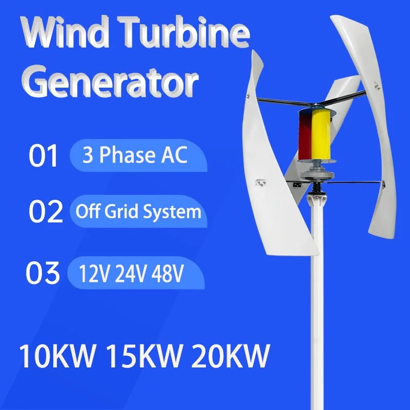 

Vertical Axis Wind Turbine Generator 10KW 15W 20KW Maglev Windmill 12V 24V 48V Strong Magnetic Dynamo 220V Inverter Output