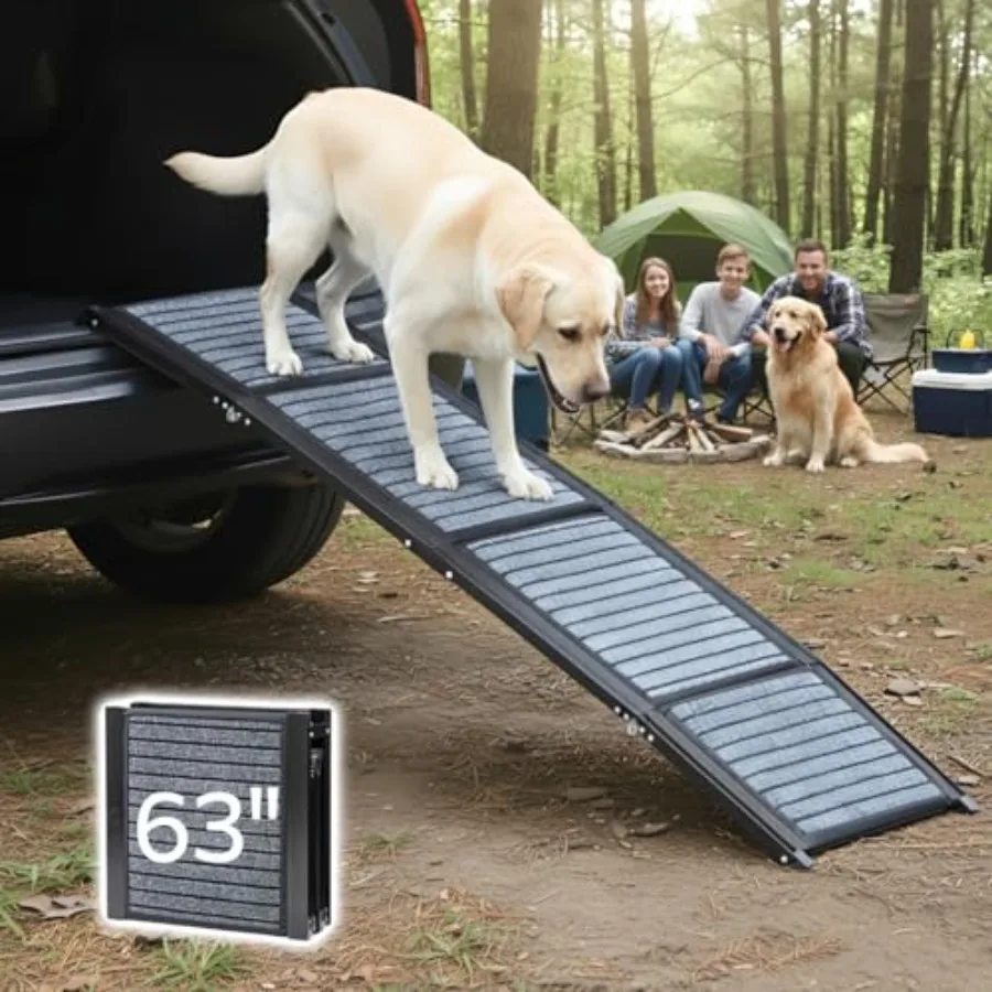 

Dog Ramp for Car 63 Long 17 Wide Folding Portable Pet Stair Ramp with Non-Slip Rug Surface Extra Wide Dog Steps for Medium Larg