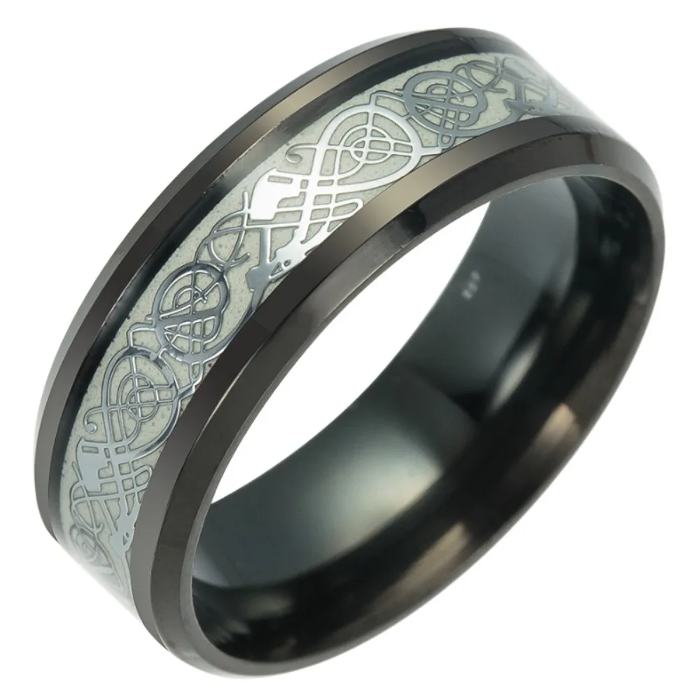 Men's Black Celtic Dragon Ring - Luminous Glow in the Dark - Unique and Stylish Design