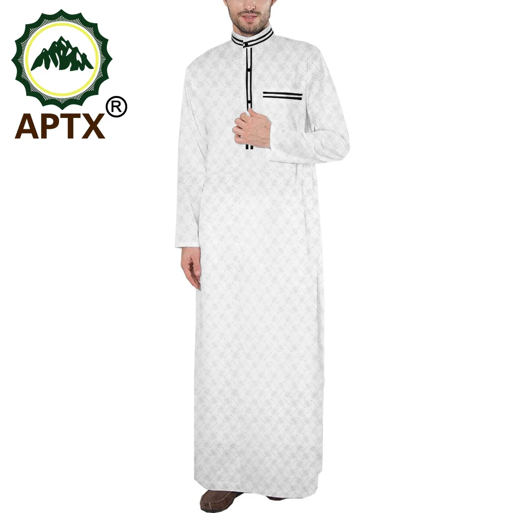 Abiti africani per uomo Jubba Thobe Jacquard abito musulmano manica lunga uomo arabo saudita medio oriente abbigliamento islamico APTX T2014004