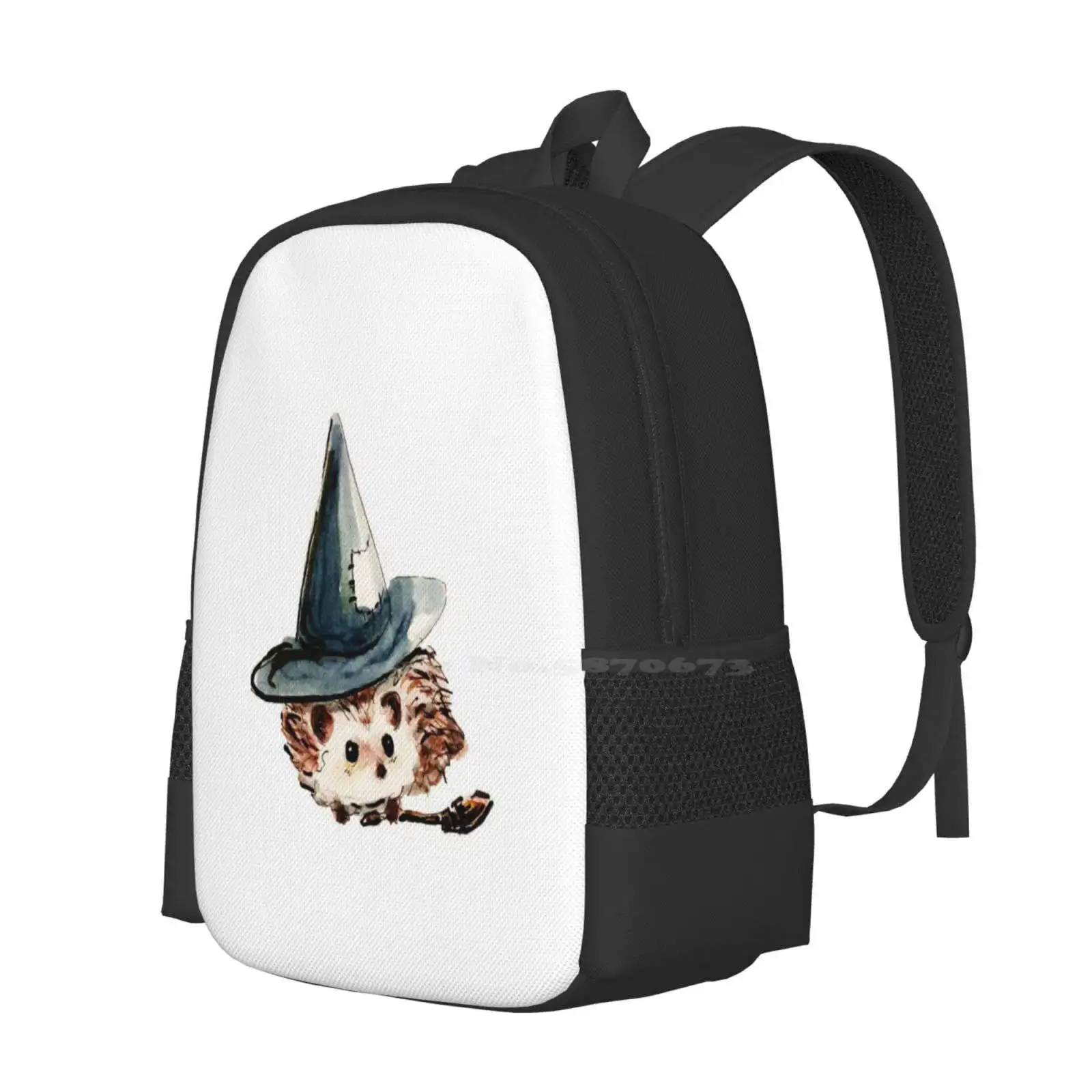 Hedgehog Witch 3d Print Design Backpack Student Bag Hedgehog Witch Cutie Spooky Scary Halloween Holiday Cute Adorable Animal