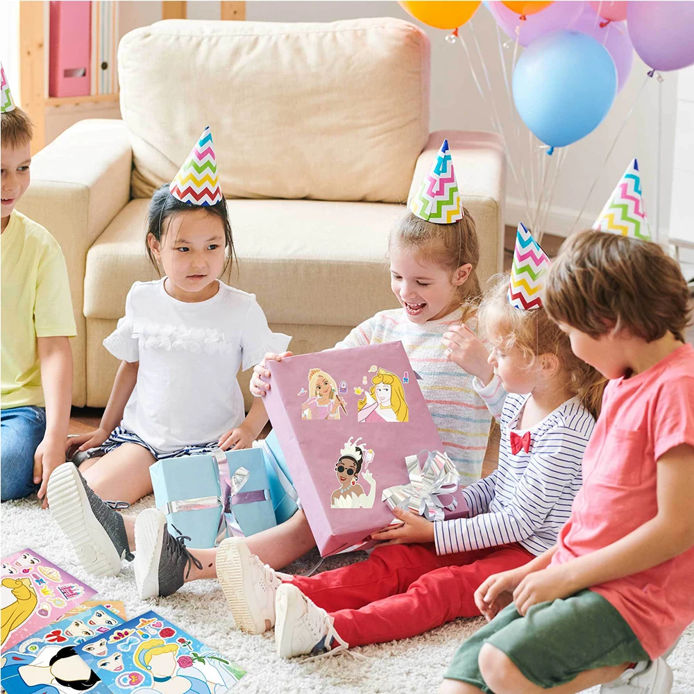 8/16 ورقة ديزني لطيف الأميرة لغز ملصقات اصنع الخاصة بك DIY بها بنفسك أنيمي فتاة الوجه بانوراما ملصق مضحك تجميع اللعب هدايا الحفلات