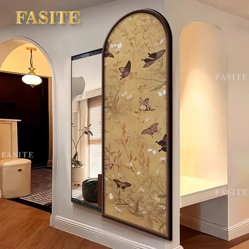 For French Retro Entrance Decorative Sliding Full Body Mirror Floor to Ceiling Household Invisible Full Length Mirror Mural