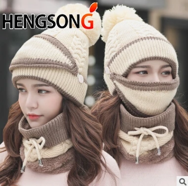 Autumn Winter Caps Women\'s Knit Hat Warm Scarf Windproof Multi Functional Thermal Hat Scarf Set For Women Hikking Caps