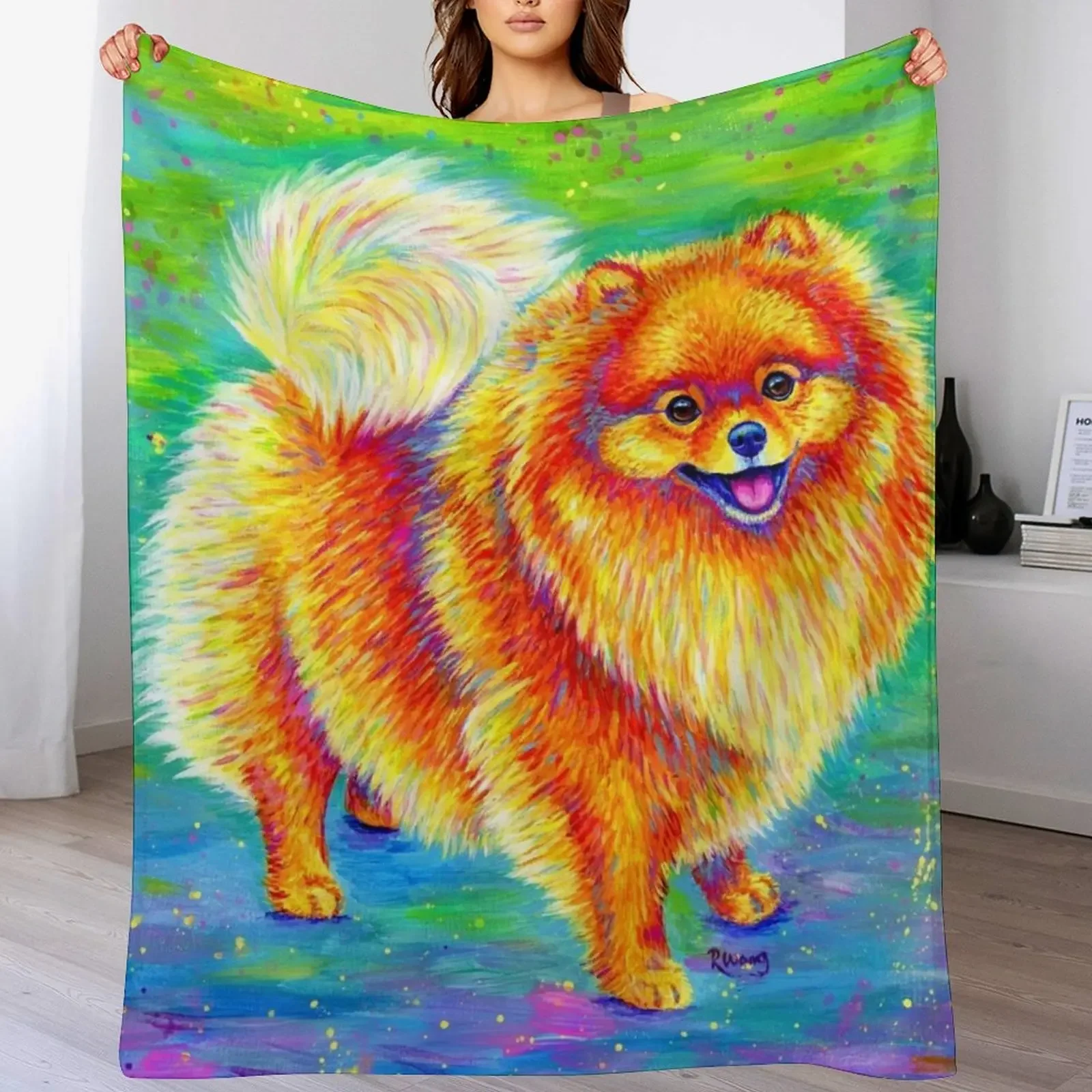 

New Rainbow Pomeranian Throw Blanket Blankets For Baby Beach Sofa funny gift Blankets