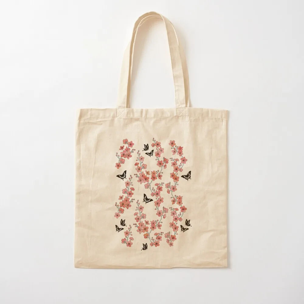 

Sakura butterflies in peach pink watercolor Tote Bag hand bag custom canvas bag Women's ecological bags Canvas Tote