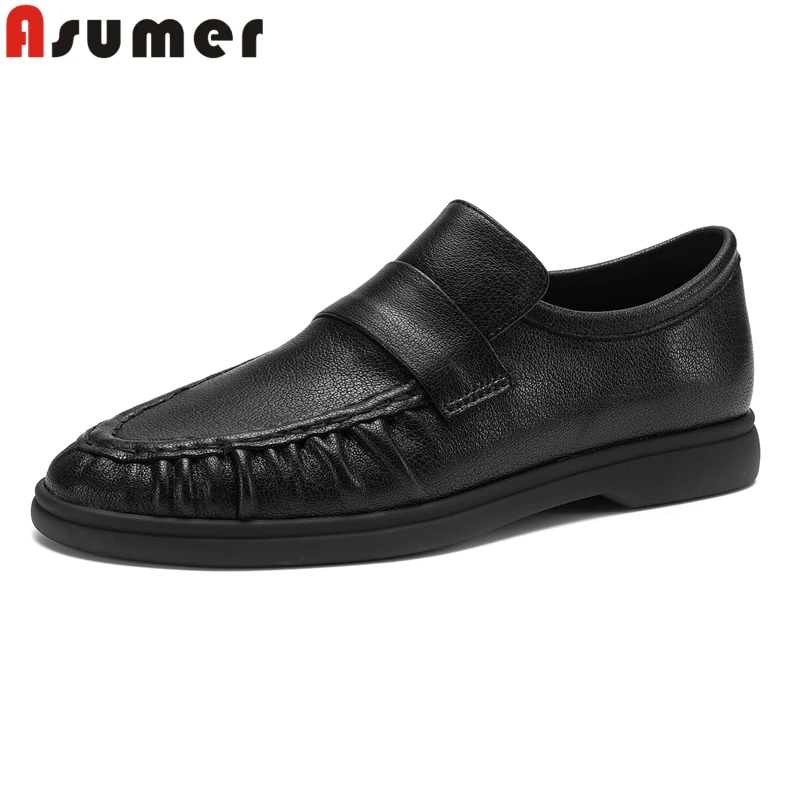 

ASUMER 2026 Genuine Leather Shoes Women Loafers Spring Summer Fashion Casual Shoes Handmade Flat Shoes Ladies Footwear