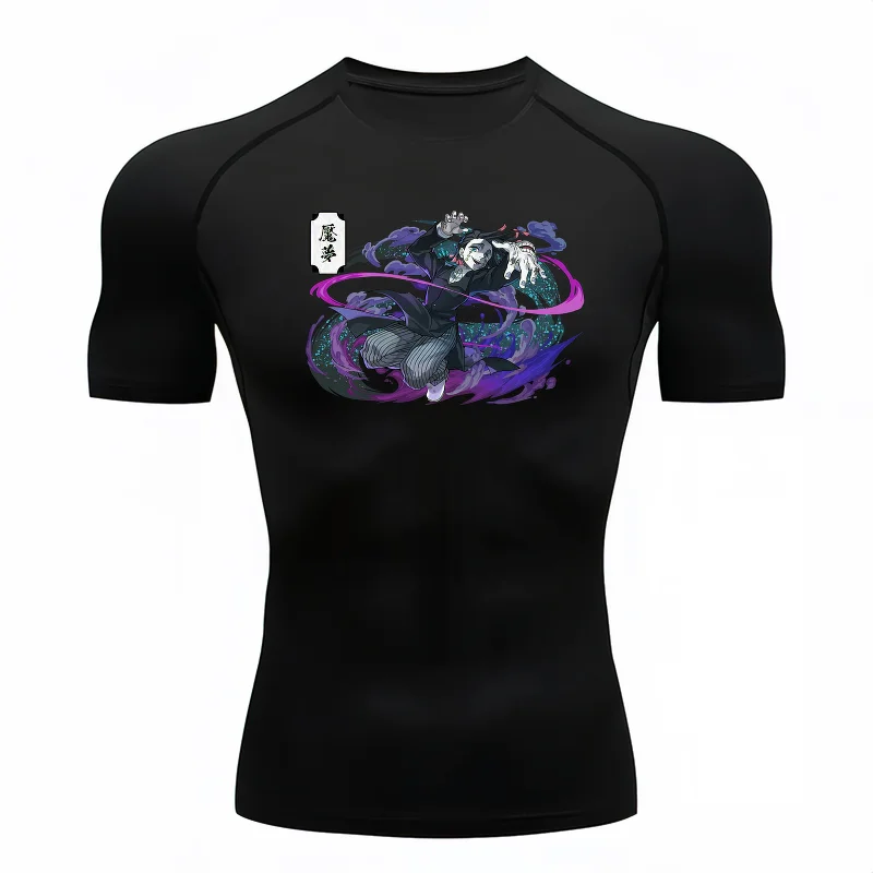 Bandai Demon Slayer Enmu Anime Print Men Compression T-Shirt, Quick Dry Breathable Gym Running Workout Fitness Sportswear