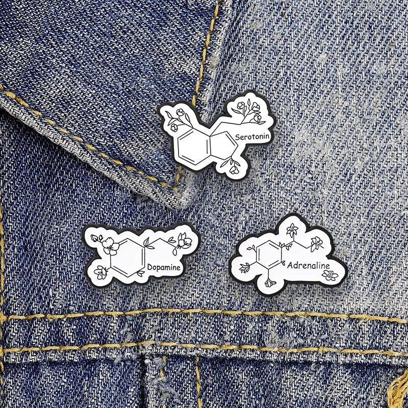 Serotonin Dopamine Adrenaline Molecule Enamel Badges Floral Chemical Structure Pins Brooches Lapel Jewelry Gift For Student