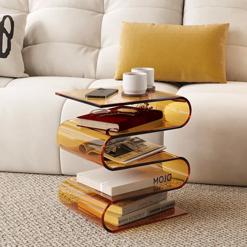 Nordic acrylic transparent edge few light luxury simple S-shaped storage rack special-shaped bedside table magazine