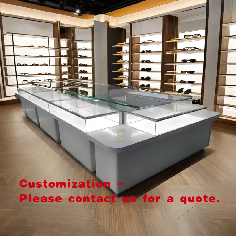 

custom.YIZHAN YZ-141 Black Aluminum Glass Top Luxury Modern Heavy Duty LED Light Display Jewelry Wall Showcases Store