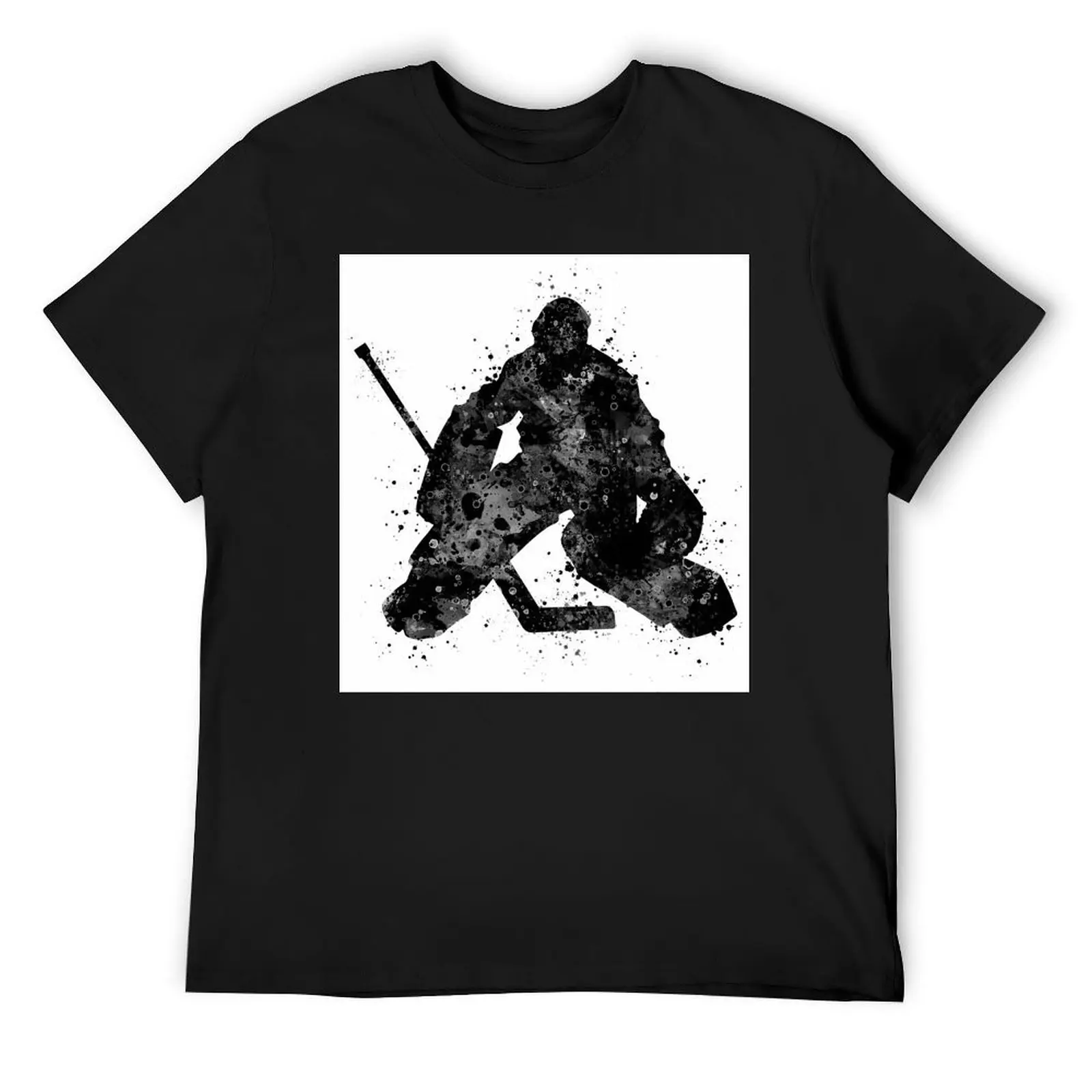 

Ice Hockey Boy Goalie Black and White Silhouette T-Shirt Short sleeve tee funny t shirts men