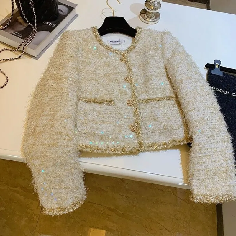 

French Rich Daughter Thermal Jacket Velvet Liner Coats 2025 Winter New High-end Sequined Temperament Tops Fashion High Street