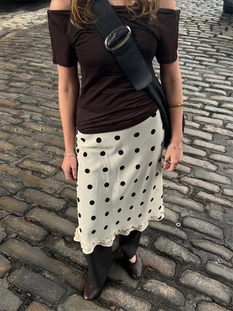 Elegant Ruffled Vintage Skirt Female High Waist Commute Contrast Sexy Streetwear Y2k Long Skirt Women's Maxi Skirt Summer