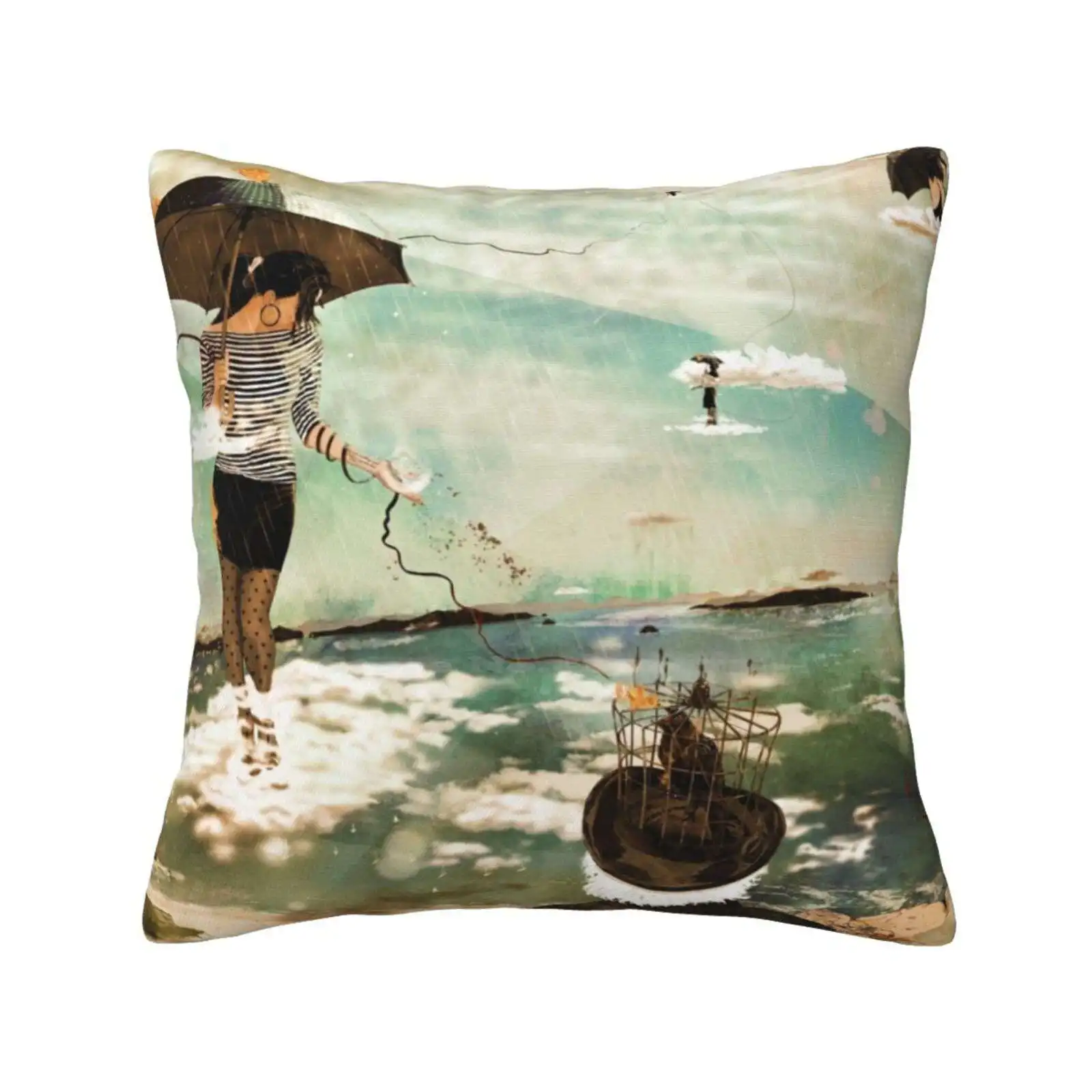 Cloudwalkers-One Throw Cushion Pillow Cover Umbrella Surreal Rain