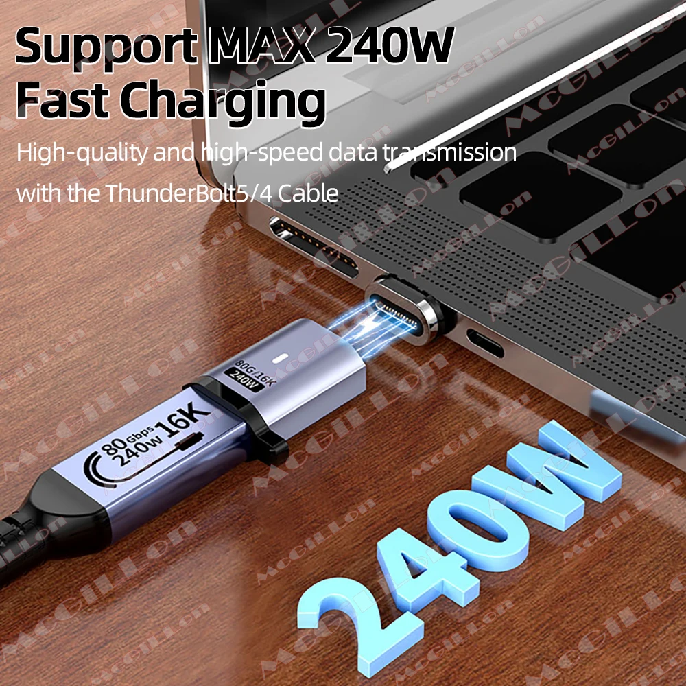 PD240W USB-C to Type C Magnetic OTG Adapter 16K@60Hz 80Gbps Fast Charging Data Converter For Macbook iPhone 17 Samsung Notebook