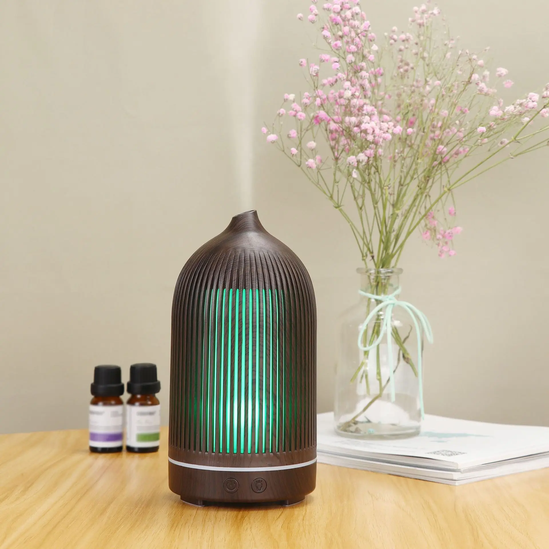 Aromatherapy Diffuser,200ml Vase Diffuser With 5V Colorful Lights ,Atomization Fragrance Wood Grain Oil Diffuser For Home Office
