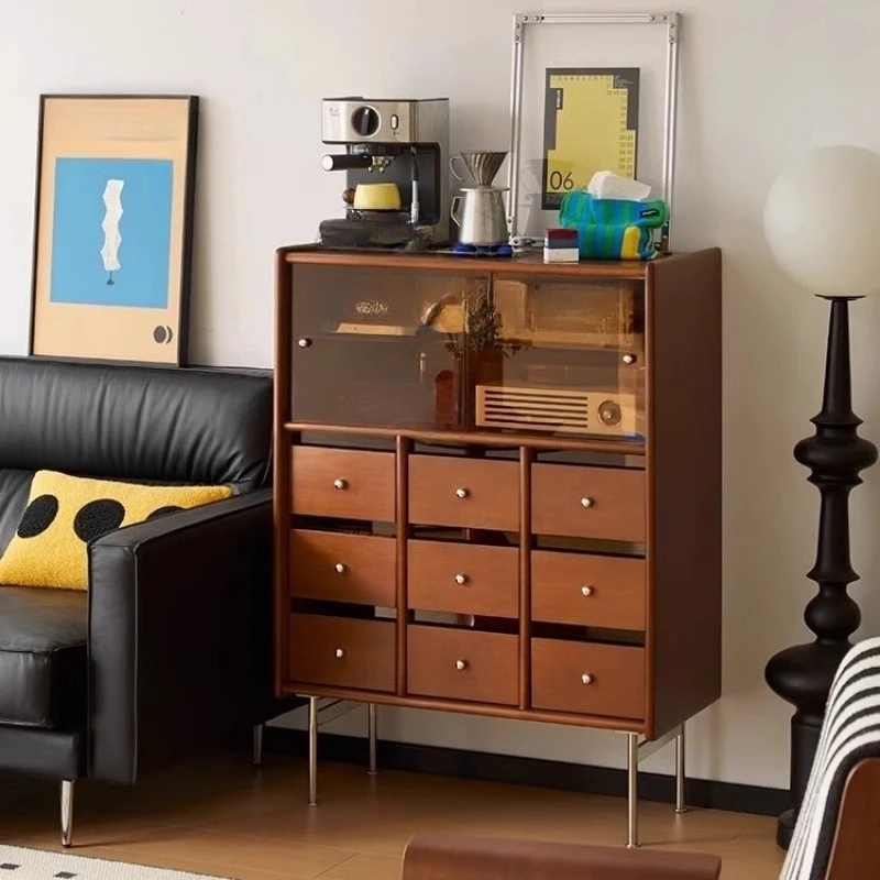 Retro solid wood chest, dining side cabinet, living room wall storage bookcase, bedroom shelf