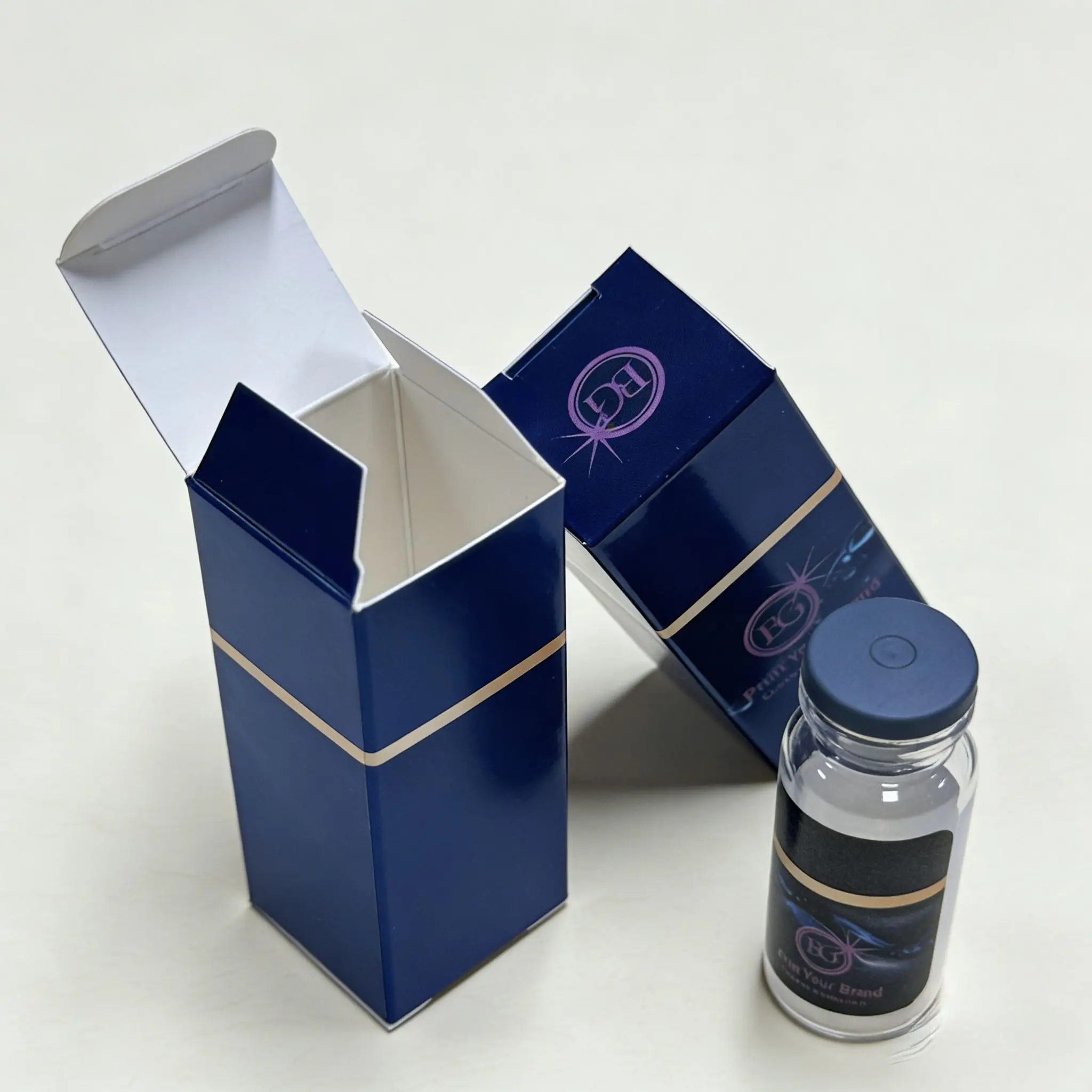 Custom Paper Label Stickers + Cardboard Box Set for 3ml 5ml 10ml Refillable Liquid Container Bottles