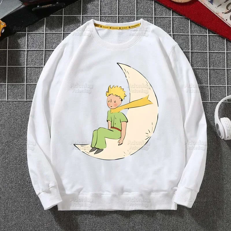 Little Prince Earth Space Sweatshirts Harajuku Loose Streetwear Top Y2K Art Harajuku Kawaii Autumn Spring O Neck Hoody Womens