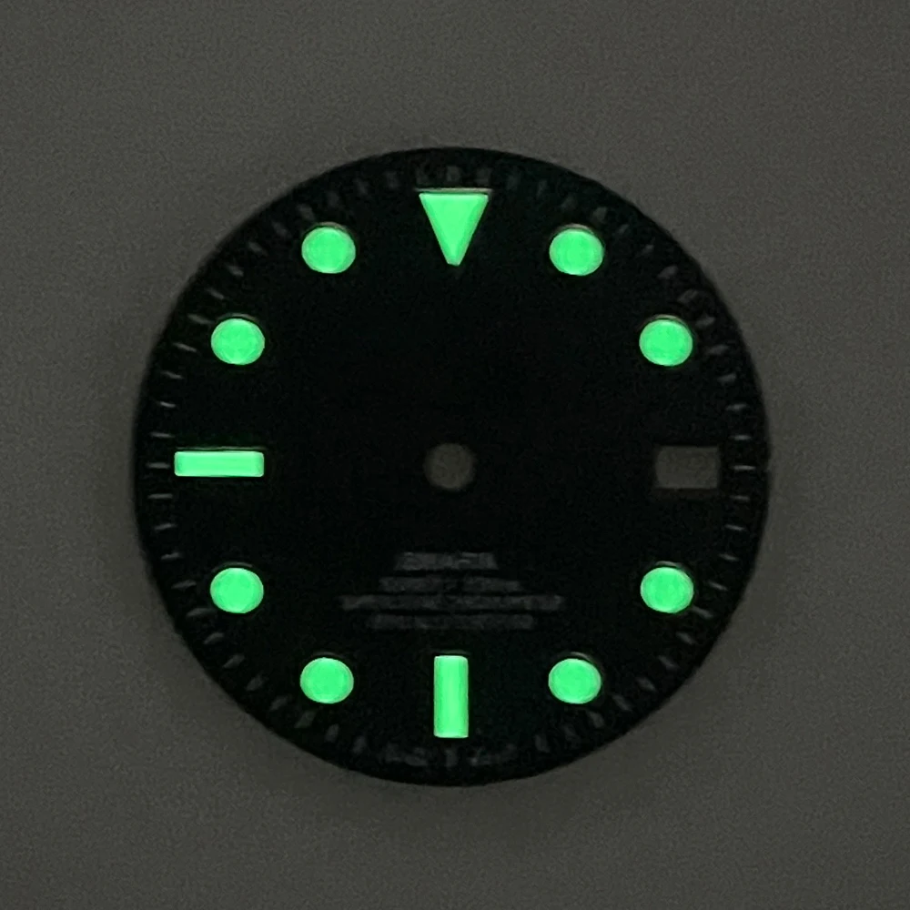 28.5mm logotipo s sub sunburst dial caber nh35/nh36/4r/7s movimento japonês verde luminoso acessórios de modificação de relógio de alta qualidade