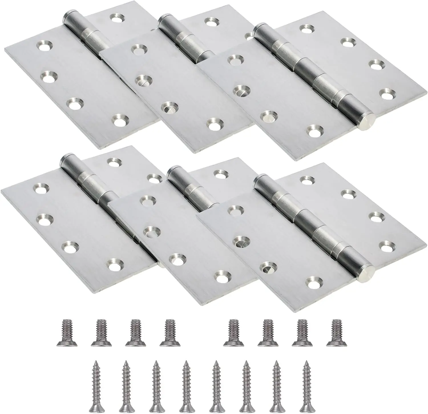 

6-Pack Heavy Duty Commercial Door Hinge with Silent Ball Bearing, 3mm Stainless Steel, Square Corners & Screws