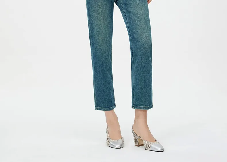 Jean à Jambes Droites Bleu Foncé pour Femme, Pantalon en Denim artificiel astique de Haute Qualité