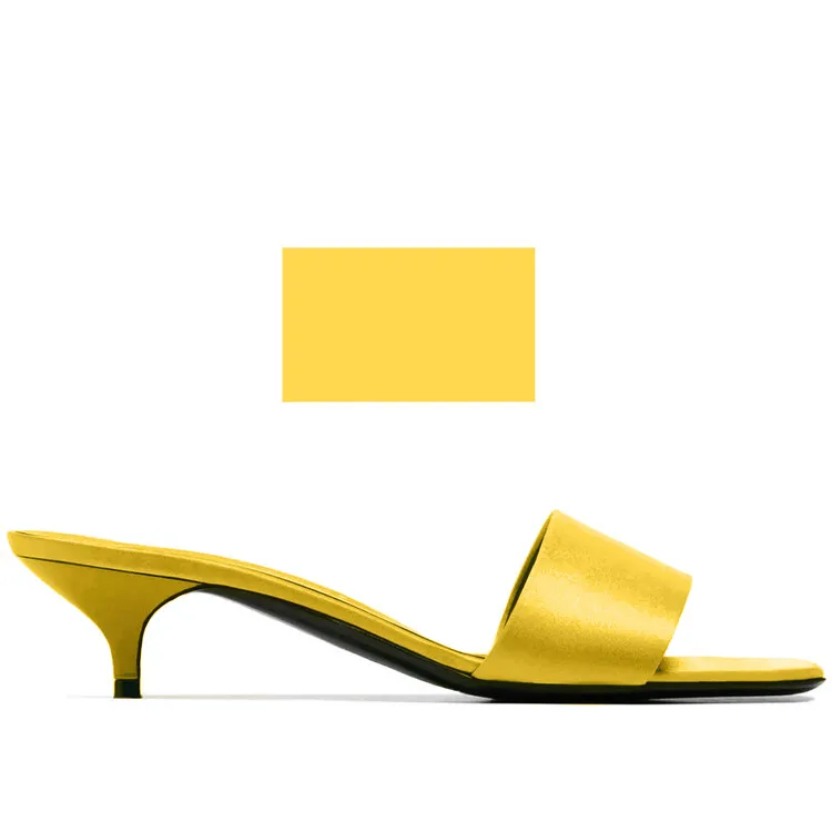 

2022 Summer 5cm Medium Heel Brand Slippers 31-46 Yellow Black Pink Women's Sandals Simple Casual Women's Shoes