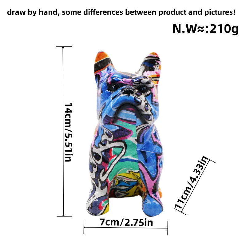 Graffiti colorati Bulldog francese Statua in resina Famiglia Soggiorno Caffetteria Tavolo da pranzo Decorazione Regalo per appassionati di animali 21 cm